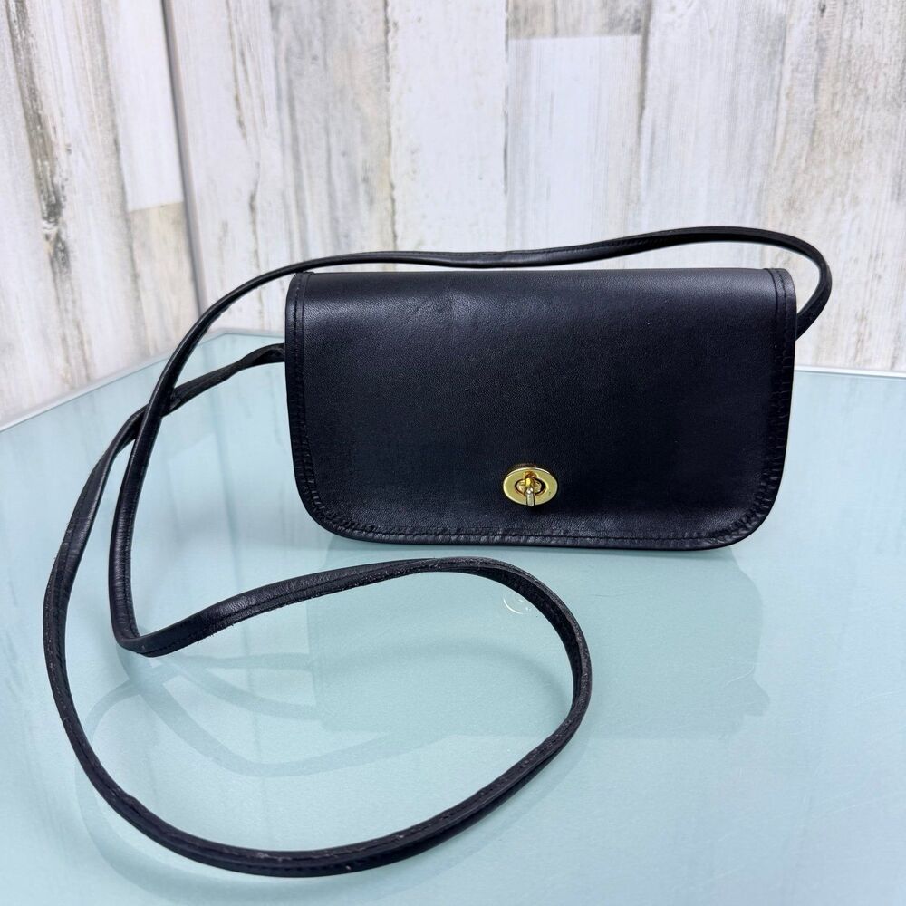 Vintage Partners 80s Dinky Style Crossbody Shoulder Purse Black leather retro
